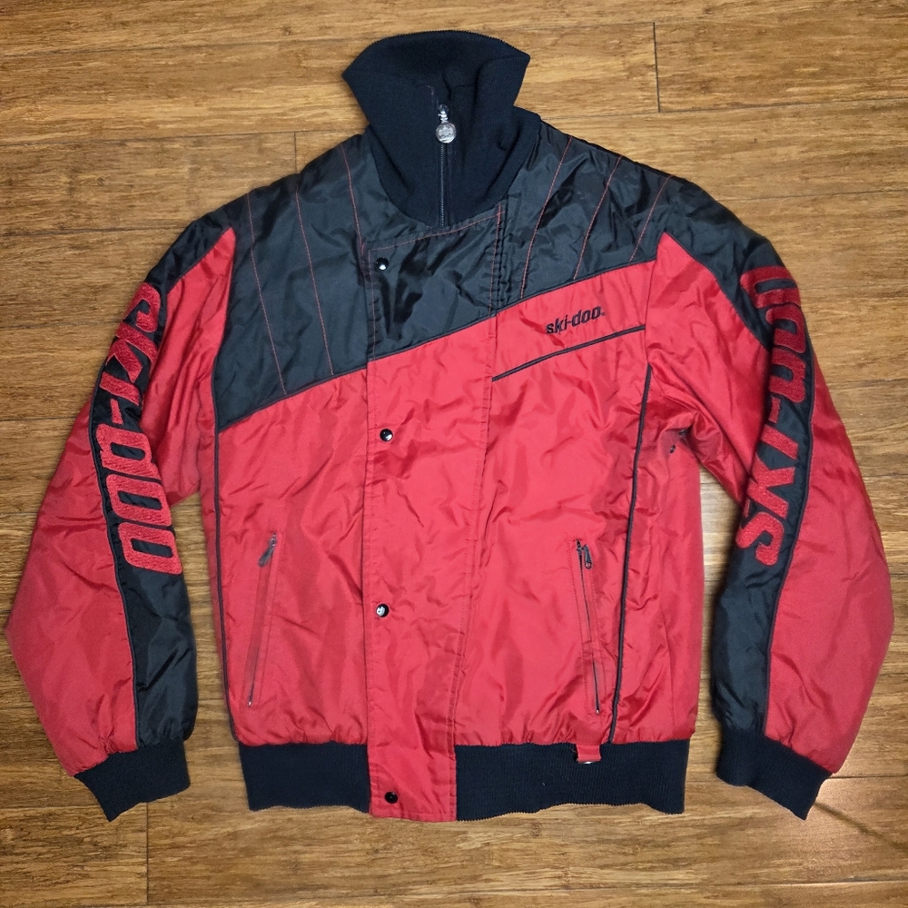 Vintage 80s Ski-Doo Bombardier Jacket Red Black Made in Canada Snowmobile 38